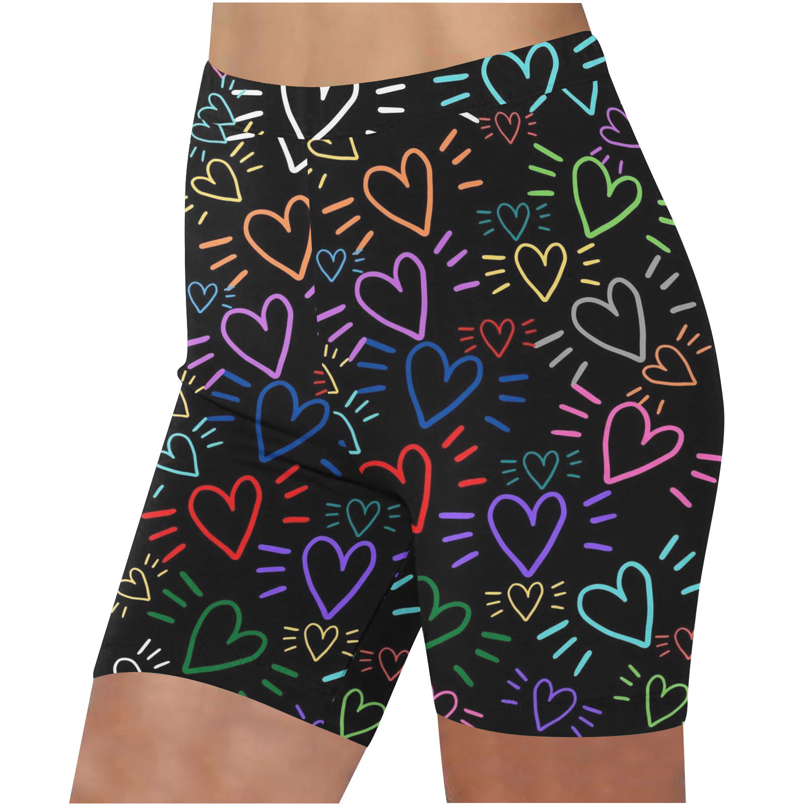 Dianli Yoga Pants for Women Summer Love Print Short Pants Hawaiian Casual Loose Basic Slip Bike Shorts Compression Workout Leggings Yoga Shorts Pants Black xl